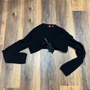 Vintage Y2K Esprit Large Black Knit Front Tie Up Bolero Cropped Cardigan Witchy